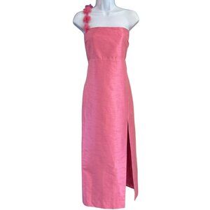 Likely Pink Strapless Gown W/Floral Detail & Side Slit Formal Dress Size 14 MSRP